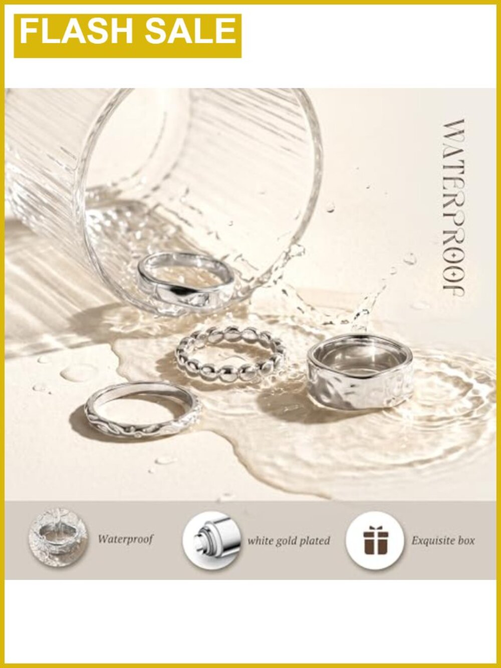 Chunky Stackable Rings Set for Women Non Tarnish Silver Stacking Rings - Picture 4 of 6